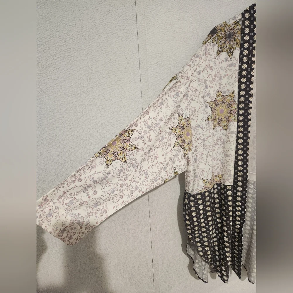 Free People Forget Me Knot Tie Front Kimono Floral Large